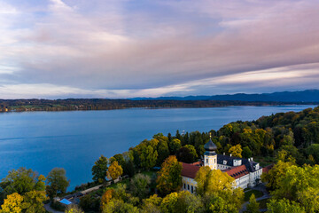Aerial view, Bernried Abbey, Lake Starnberg, Pfaffenwinkel, Upper Bavaria, Bavaria, Germany