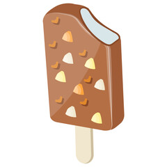 
A chocolate coated vanilla bar with multi colored sprinkles depicting popsicle bar
