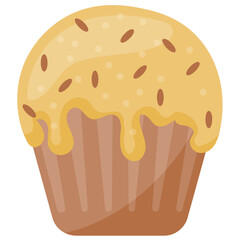 
A cupcake shaped dessert in chocolate flavour with chocolate chips over it 
