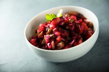 Traditional vinaigrette salad with beetroot