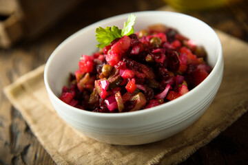 Traditional vinaigrette salad with beetroot