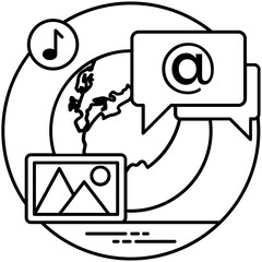 
Electronic gadgets with screen in a icons showing an idea of network devices 

