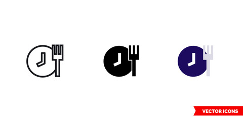 Dinner time icon of 3 types color, black and white, outline. Isolated vector sign symbol.