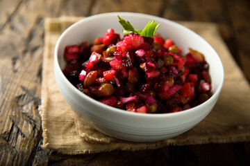 Traditional vinaigrette salad with beetroot