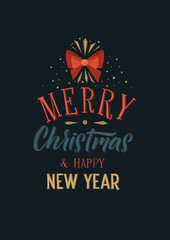 Merry Christmas and Happy New Year Calligraphy Poster. Greeting Card Typography on Dark Background