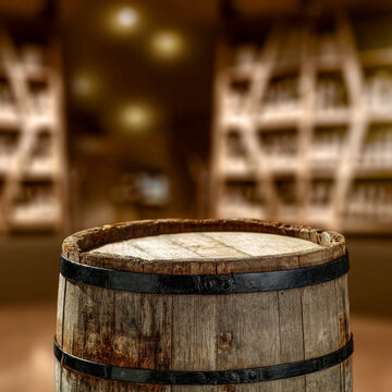 Old wooden barrel and free space for your decoration 