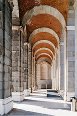 Arcade with brick vaults in Royal Palace in Madrid