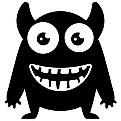 Fototapeta premium A blue colored bulging eyes character having devilish face depicting blue devil monster 