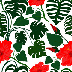 Art & Illustration. Endless, seamless floral pattern, Hibiscus plant.