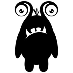 Fototapeta premium Green colored short bodied monster with horns and outcoming teeth, oni green monster 
