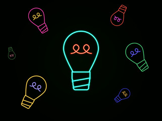 neon lamps of different colors on a dark background