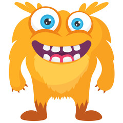 orange colored with teeth having furry body depicting furry fuzzy monster 
