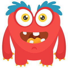 
A one eyed red monster with small horns on head and open mouth, furry fuzzy monster 
