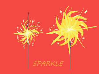 sparklers icons set. celebration of new year, birthday, christmas, chinese new year. party paraphernalia. vector