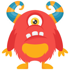 orange colored with teeth having furry body depicting furry fuzzy monster 
