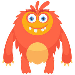 orange colored with teeth having furry body depicting furry fuzzy monster 

