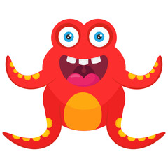 
A one eyed red monster with small horns on head and open mouth, furry fuzzy monster 
