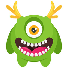 
Green colored short bodied monster with horns and outcoming teeth, oni green  monster
