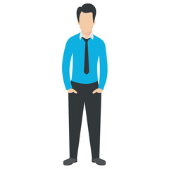 
Male wearing dress pant shirt with necktie showcasing employee 
