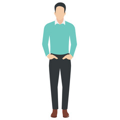 
Man in jersey and pants with hands in pocket showcasing handsome man icon

