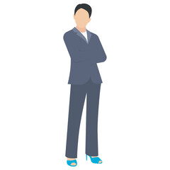 
Main in official suting of tie and coat opening one arm in welcoming motion, signaling businessman icon  
