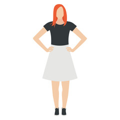 
Lady wearing skirt and blouse with collars carrying purse in hand waking to a meeting, displaying business woman character 
