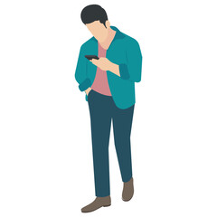 
A teen ager in funky dressing with sneakers and back side cap using phone and depicting cool boy character  
