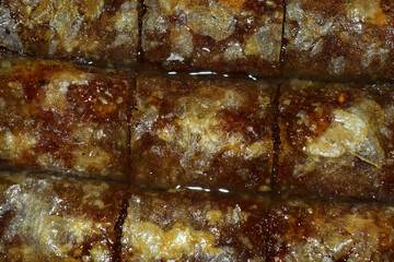 Obraz na płótnie Canvas top view of baklava traditional middle eastern dessert