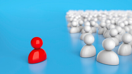 The red leader and the crowd of ordinary employees. 3d render