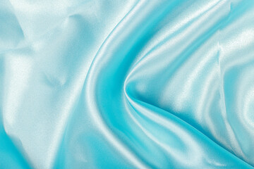 Blue silk fabric texture background, Wavy satin