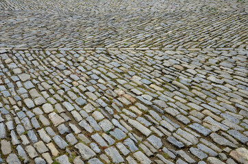 stone paving medieval, granite, gneiss, small rectangular shape brushed old stones cobblestone...