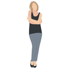 
A female in stylish yet decent top standing with folding hands, icon for stylish businesswoman 
