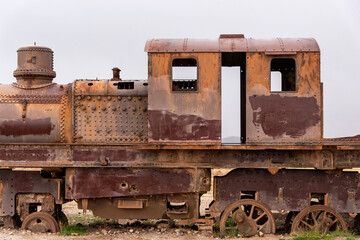 Old rusty locomotive abandoned in a train cemetery. Uyuni, Bolivia