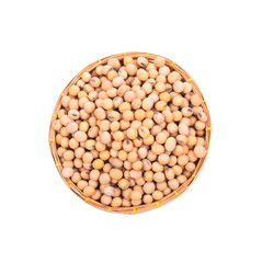 Soy beans in bowl wood top view isolated on white background with clipping path