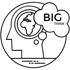 
Skull containing a globe at the place of brain from which cloud texted with big booming out, creation of think big icon 
