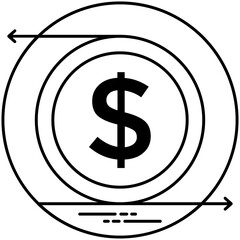 
Dollar coin with some two arrows heading in opposite directions explaining cash flow process 
