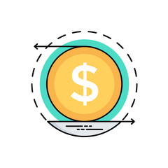 
Dollar coin with some two arrows heading in opposite directions explaining cash flow process 
