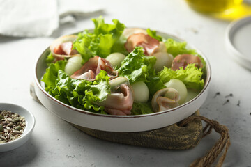 Freshly made smoked ham melon salad