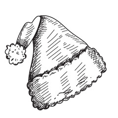 vector, isolated, santa hat hand drawn sketch