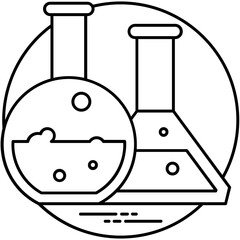 
A laboratory flask in flask clamp stand along with a hand pouring chemical into flask, lab experiment icon

