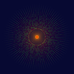 Orange sun and sunrays around it, tattoo concept. Logo or icon template.