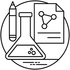 
A laboratory flask in flask clamp stand along with a hand pouring chemical into flask, lab experiment icon

