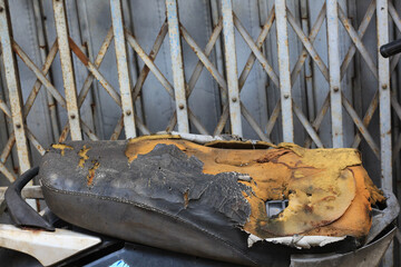 Old Leather seat of motorcycle.