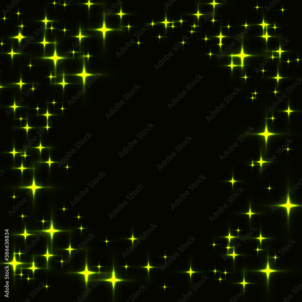 Wall mural Dark template with border made from green shinning stars. Black background with laser neon green stars.