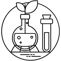 
A laboratory flask in flask clamp stand along with a hand pouring chemical into flask, lab experiment icon
