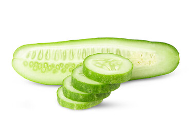 Fresh cucumber, chopped cucumber, isolated on white.