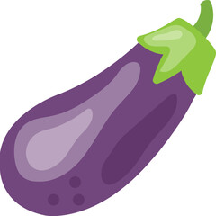 
A long oval shaped vegetable with green crown like pedicel on the top, infatuating the icon for eggplant 
