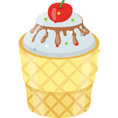 
A waffle having chocolate ice cream and sprinkles on it depicting ice cream cone 
