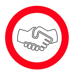 Stop no handshake icon. Forbidden shaking hands.  Shake hands. Stop the covid coronavirus epidemie,. Flat vector sign.