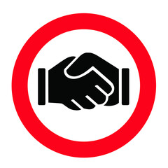 Stop no handshake icon. Forbidden shaking hands.  Shake hands. Stop the covid coronavirus epidemie,. Flat vector sign.